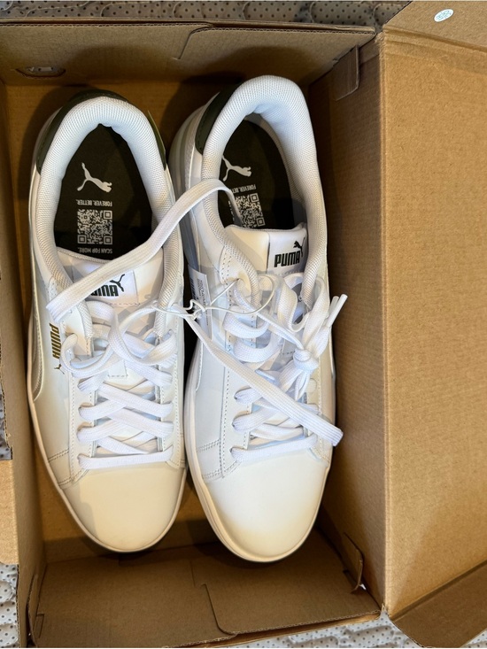 Puma White Leather Sneakers with Gold Branding